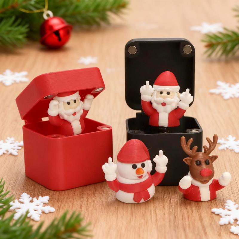 Christmas Middle Finger in A Box Snowman Reindeer Santa Claus Waving Hands Funny Gag Gift for Adults White Elephant Gifts