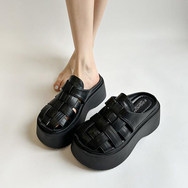 Fashion Female Shoes Womens Slippers Outdoor Cover Toe Platform Fretwork Heels Slides 2025 Summer Silver Rome Scandals Female Shoes Ladi