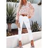 2026 New Spring and Autumn Women's V-neck Chiffon Top Lantern Sleeve Floral Casual T-shirt