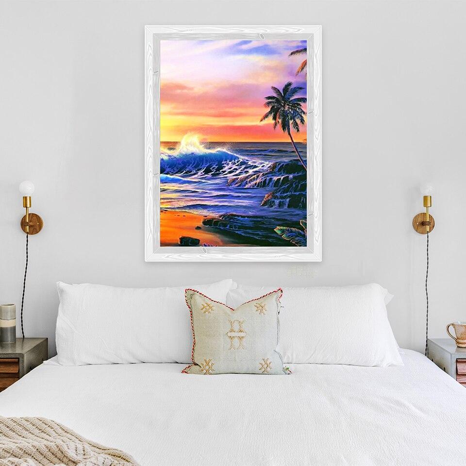 5D DIY Diamond Painting Sunset Seascape Diamond Embroidery Landscape Cross Stitch Full Round Drill Crafts Home Decor Gift