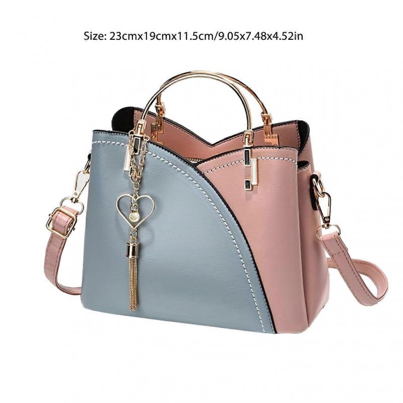 Large Capacity PU Shoulder Bag 23x19x11.5cm Blue & Pink