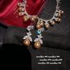 Austrian Court Vine Tea Gold Bead Gem Necklace Vintage Petal Zircon Pearl Earrings Set