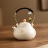 Beige Glazed Orchid Tied Rope Handle Teapot Large-capacity Chinese Ceramic Tea Set, Household Tea Brewing and Boiling Teapot