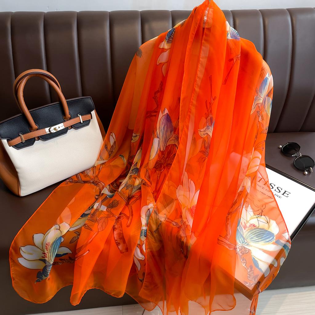 Elegance Scarf Spring Summer Women Beach Sunscreen Fashion Soft Shawl High Quality Silk Lady Popular Print Scarves Hijab