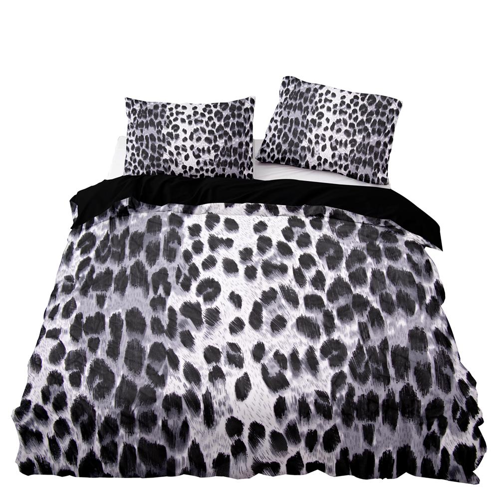 Juego de Cama Estilo Americano Queen Rosa con Estampado de Leopardo Funda Nórdica con Funda de Almohada Individual Doble King Edredón Suave Cubrecama