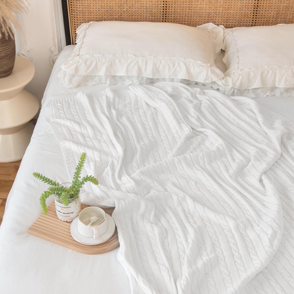 Plasteteppe til sofa Lett Cozycomfort Myk bomullstrikket sofateppe for hele sesongen