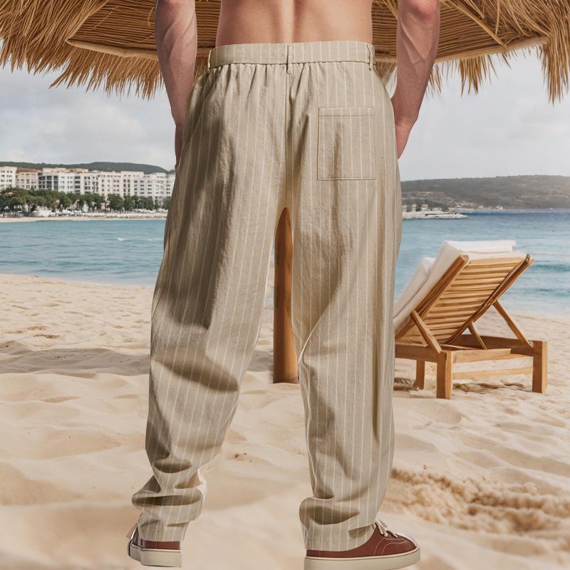 Spring and Autumn Thin Men's Casual Pants Striped Zipper Straight Versatile Simple Suit Pants