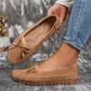 Women Bow Decor Flat Loafers Round Toe Slip‑On Shoes Soft PU Casual Moccasins Comfortable Lightweight Walking Shoes For Daily Office Wear