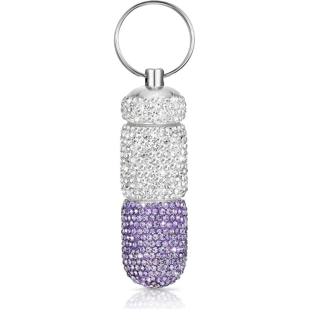 Bling Pill Container Portable Pill Bottle Case Waterproof Travel Medicine Box Crystal Mini Pill Holder Storage With Keychain