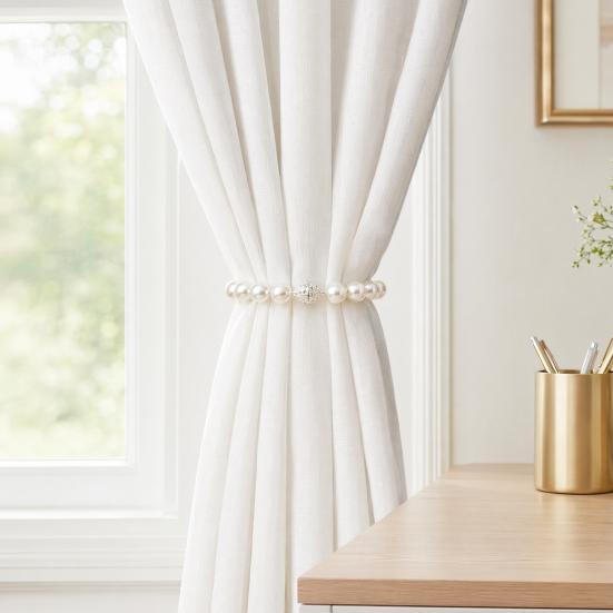 Magnetic Curtain Tiebacks with Pearls & Rhinestones, No Drill Window Curtain Holders, Elegant Luxury Curtain Tie Backs for Living Room, Bedroom