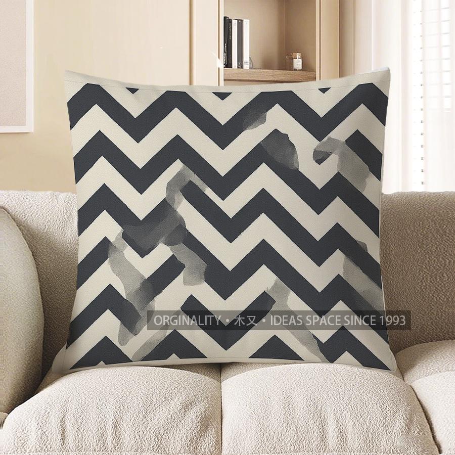 Home Decor Modern Black &amp; White Chevron Patterned Pillow Cover Pattern Cushion Cover Suitable For Sofa Bedroom Car Pillow Cover