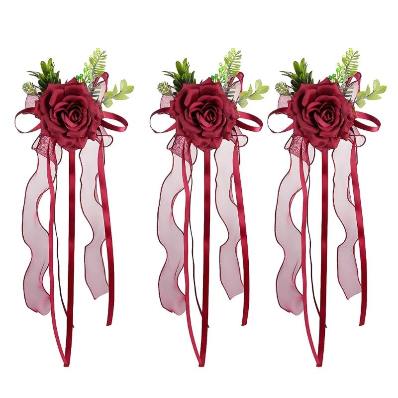Ornement Floral pour Véhicule de Cérémonie avec Rubans de Roses Artificielles Longueurs pour Placement sur Miroir de Mariage et Accent de Voiture