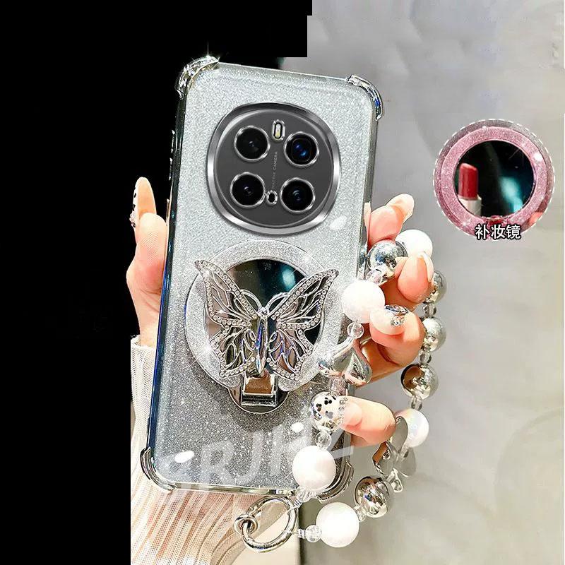 Mirror Shockproof Magnetic Case for Realme 14 13 12 Pro Plus C75 C71 C65 C63 C55 C53 C51 Butterfly Phone Holder bracelet Cover