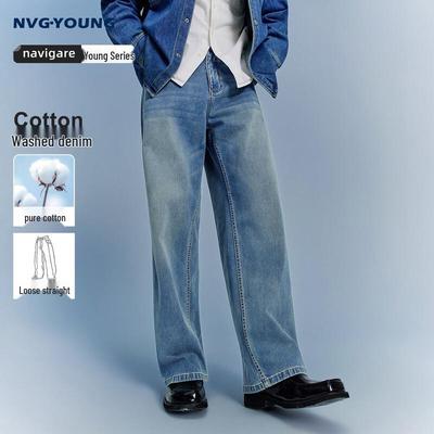 NVG·YOUNG Men's Loose Straight Cotton Denim Jeans