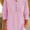 2025 European and American Autumn/Winter Solid Color V-Neck Button Long Sleeve Women's Casual Top