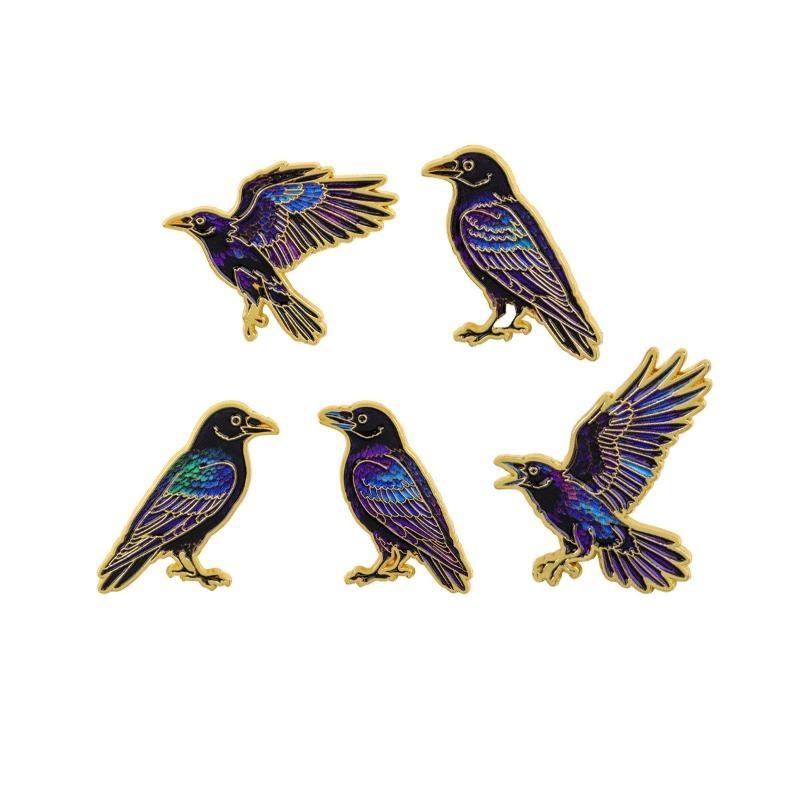 1Pcs Collar Lapel Pins Metal Badges Jewelry Punk Enamel Pin Cartoon Crow Brooch For Coat Halloween Brooches Party Gift