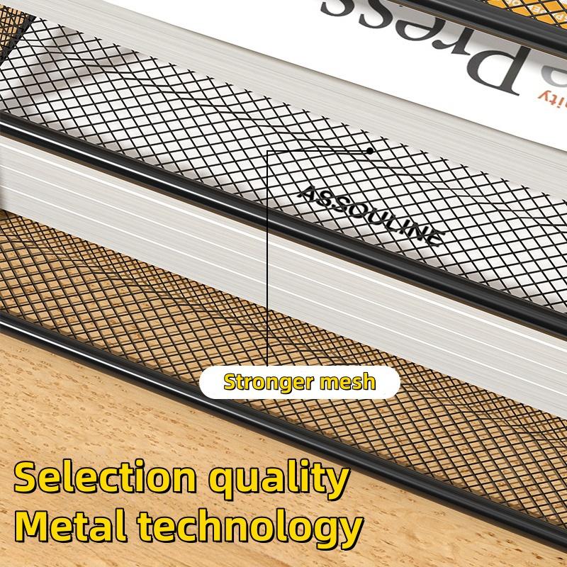 Kontorsfilorganisatör Kapacitet Metallnät Skrivbordsorganisatör med Trevåningsdesign Multifunktionell filhållare Pappersförvaringsställ