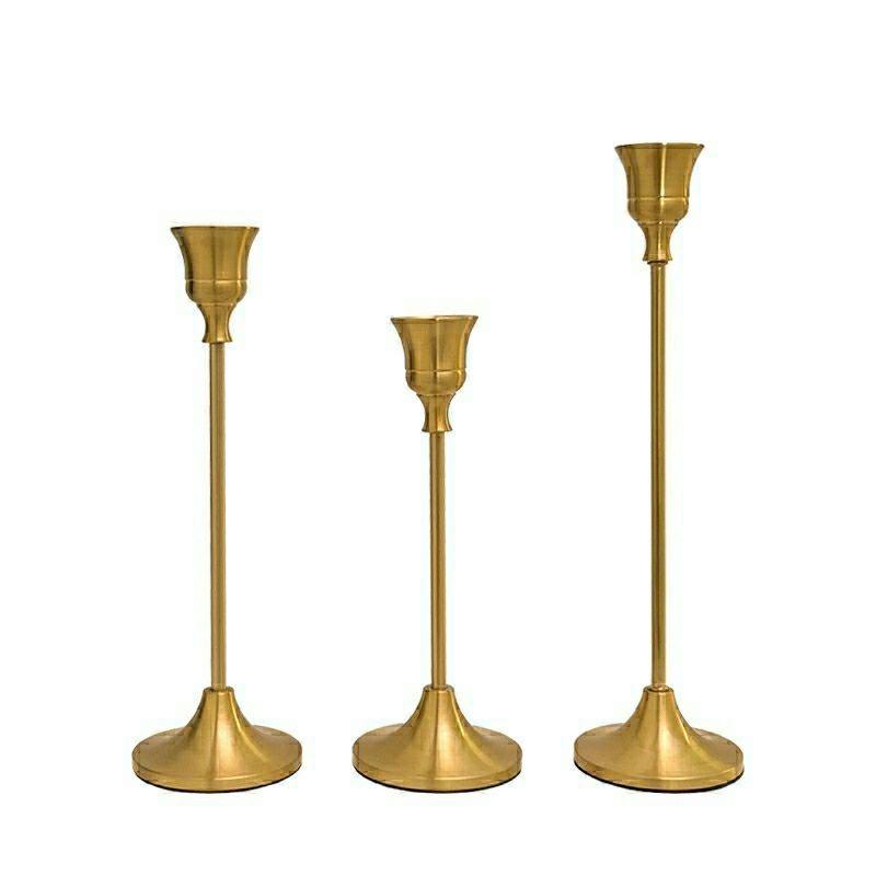Candlestick Three Piece Set Copper Metal Cone Candlestick Retro Decoration Home Dining Table Centerpiece Wedding Gift Ornament
