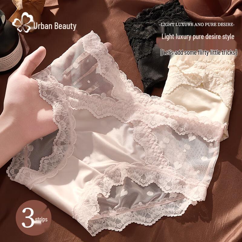 Urban Beauty Women's Sexy Lace Mid-Waist Briefs 3-Pack