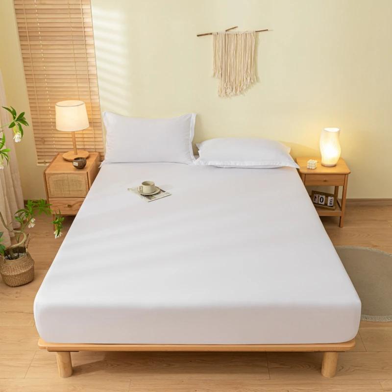 Solid Color Brushed Fitted Bed Sheet Set with 2 Pillowcases Soft Comfortable Non Slip Mattress Protector Cover for Single Double