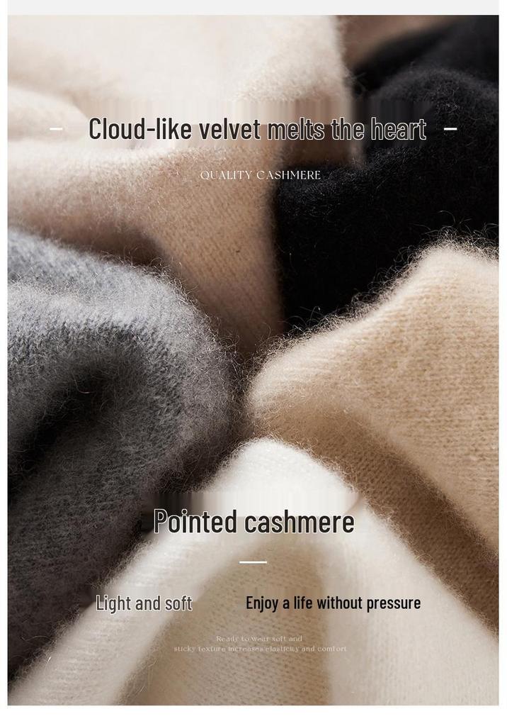 Women's Cashmere Polo Neck Sweater – Long Sleeve, Soft, Loose, Comfortable, Versatile, Solid Color.