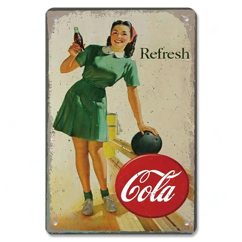 Vintage Cola PinUp Girls Metal Poster Tin Signs Retro Wall Art Decor for Bar Pub Garage Club Man Cave Cafe