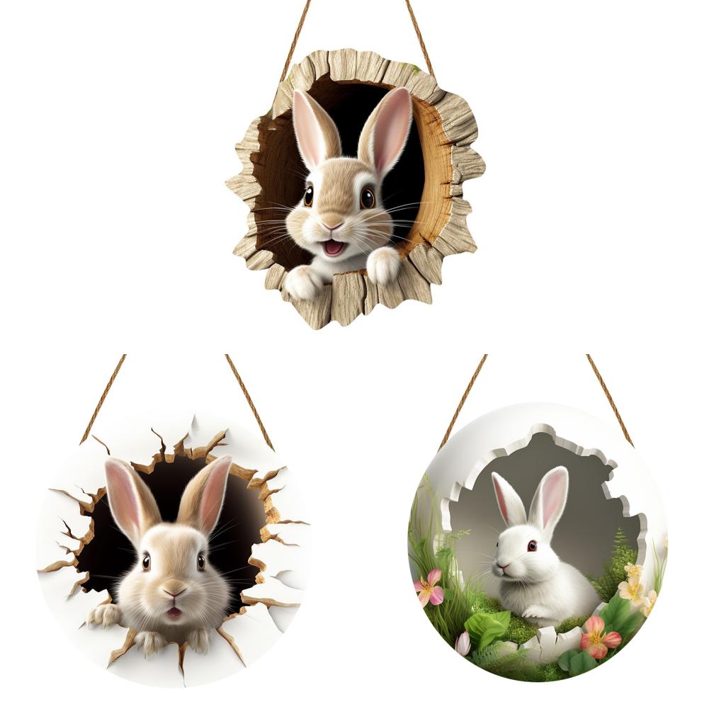 3/1 Set Easter Bunny Door Sign Pendant Decoration Wooden Hanging Spring Happy Rabbit Construction Door Easter Party Decor 2025