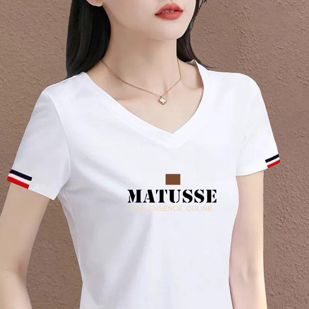 

Elegant White V-Neck Letter Print T-Shirt for Women - Stylish Casual Short Sleeve Top for Mothers XL