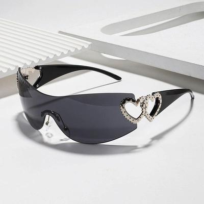 One-Piece Double Heart Frameless Fashion Sunglasses for Women