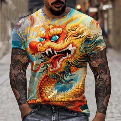 Fashion New Men Chinese Dragon Graphic T Shirts Summer Casual Hip Hop Street Style Personality Printed O-neck Short Sleeve Tees