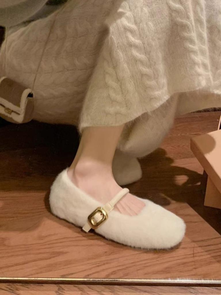 Ballet Style Increases with the Word Fluffy Mary Jane Autumn and Winter New Models Transcendent Foreign Style Gentle Soft Sole Velvet Single Shoes Wom