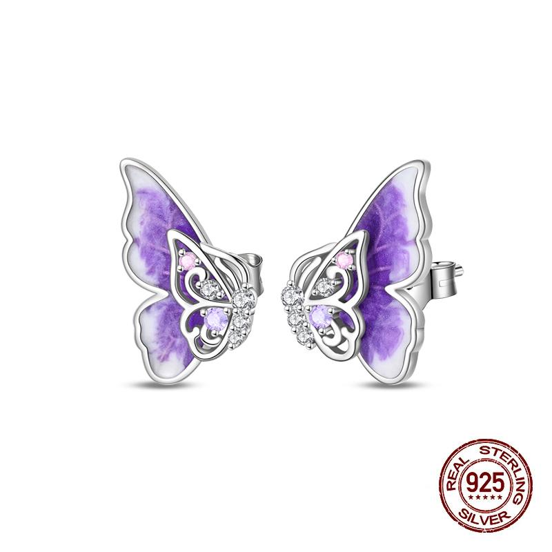 Stud Earrings For Women Copper Colorful Starfish Shell Sparkling Butterfly Luxury Fine Jewelry Girl'S Earrings