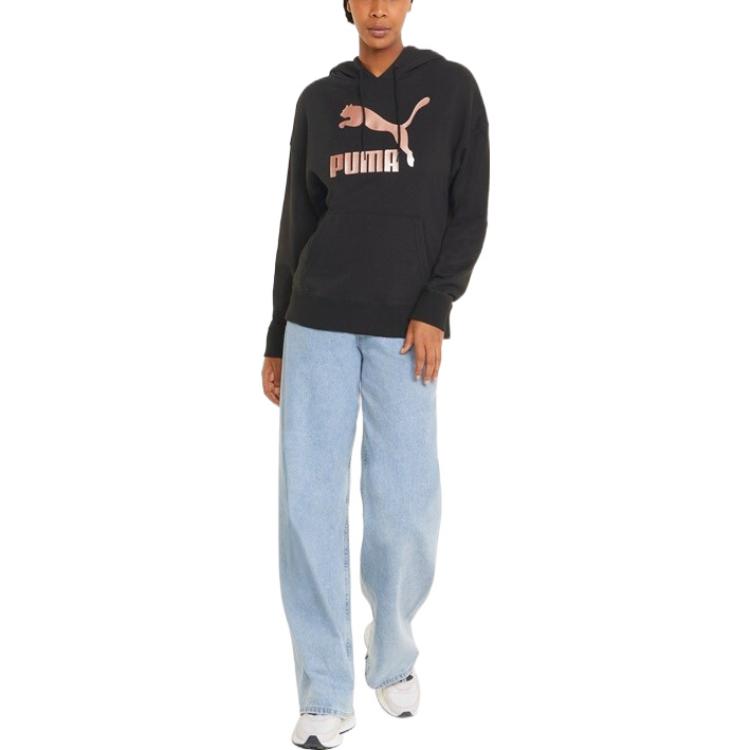 Puma Großes Logo Sport Casual Sweatshirt Damen Oberteile Schwarz Rosa 535337-01