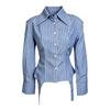 Irregular Hemline Stripe Slim Shirt Lapel Collar Women Shirt Casual Long Sleeve Shirt  Office Style