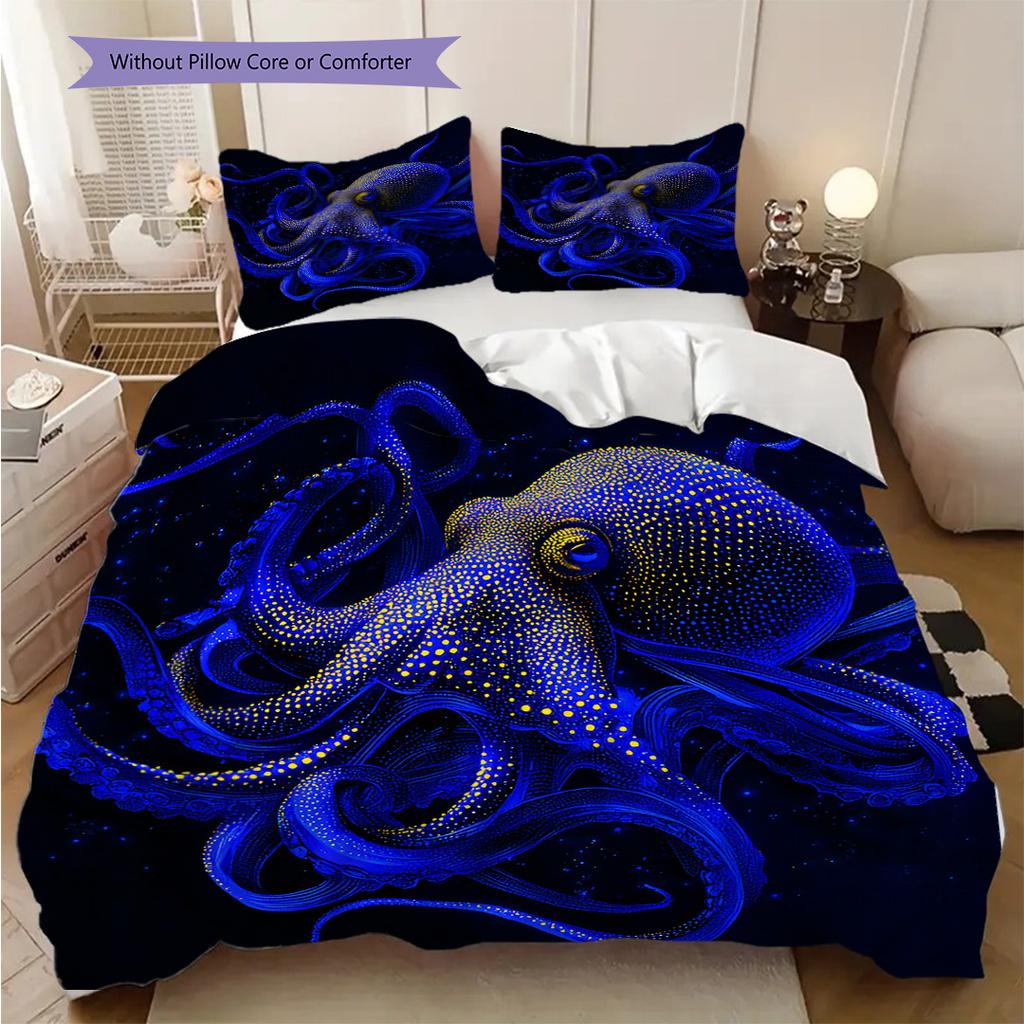 Octopus Pattern Bedding Quilt Set Quilt Cover Pillowcase Home Decoration Birthday Gift (1 * Duvet Cover + 2 * Pillowcase, Without Core)