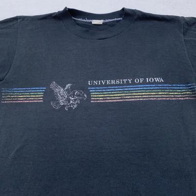 Vintage University of Iowa Rainbow Shirt Mens XS Hawkeyes NCAA College Tee 80s
