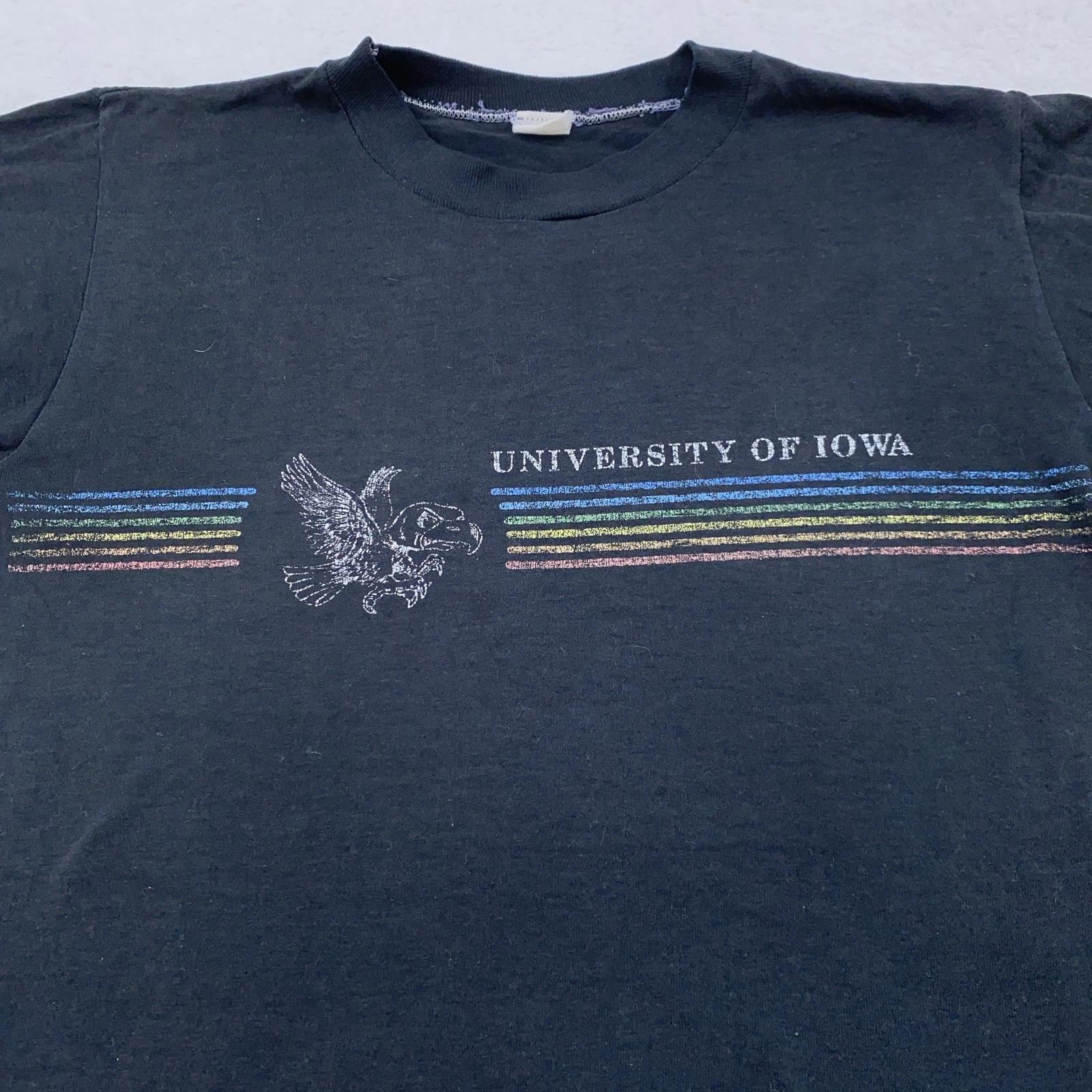 Vintage University of Iowa Rainbow Shirt Mens XS Hawkeyes NCAA College Tee 80s 4XL