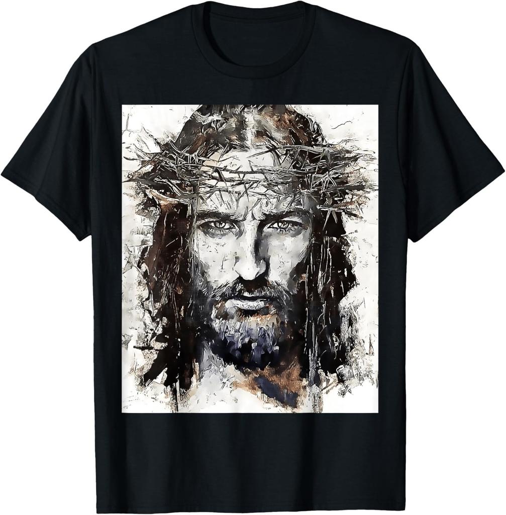 NEW LIMITED Vintage Art Face Of Jesus On A Cross With Crown Of Thorns T-Shirt