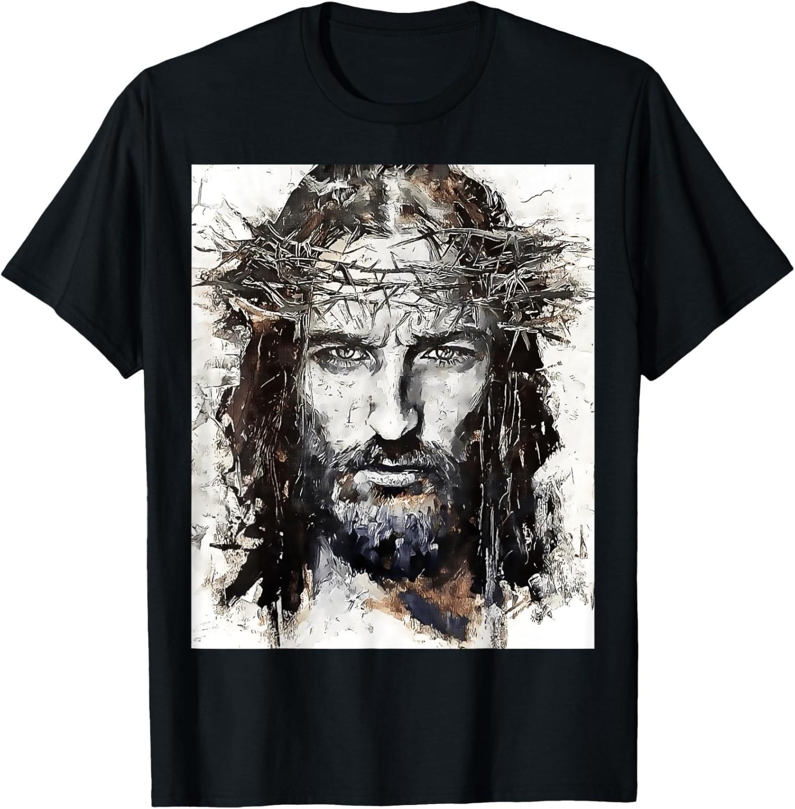 NEW LIMITED Vintage Art Face Of Jesus On A Cross With Crown Of Thorns T-Shirt XL