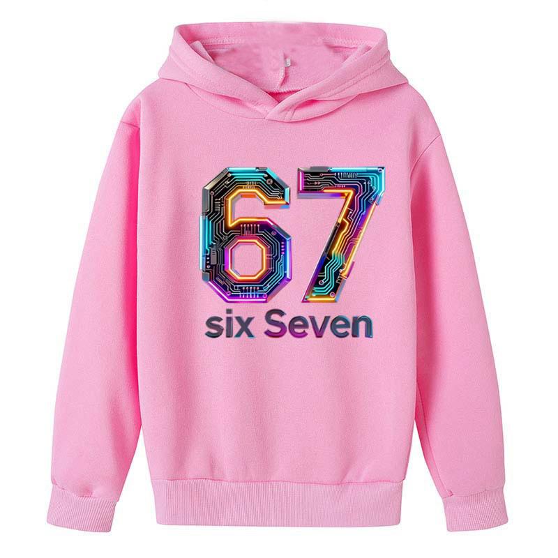 Felpa con Cappuccio per Bambini Divertente Stampa 67 Foderata in Pile Ragazzi Casual Sportiva Felpa con Cappuccio Top