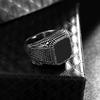 Retro Handmade Turkish Signet Ring Vintage Men Ancient Silver Color Pattern Ring Inlay Black Zircon Party Punk Motor Biker Ring