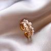 Exquisite French Zircon Pearl Double Layer Geometric Open Ring for Women - Luxurious and Unique Design