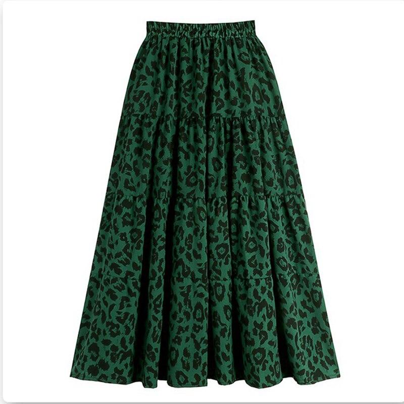 

Qooth женская юбка трапециевидной формы с леопардовым принтом, винтажная юбка-зонтик с высокой талией на лето и весну QT2085 Free Size зелёный