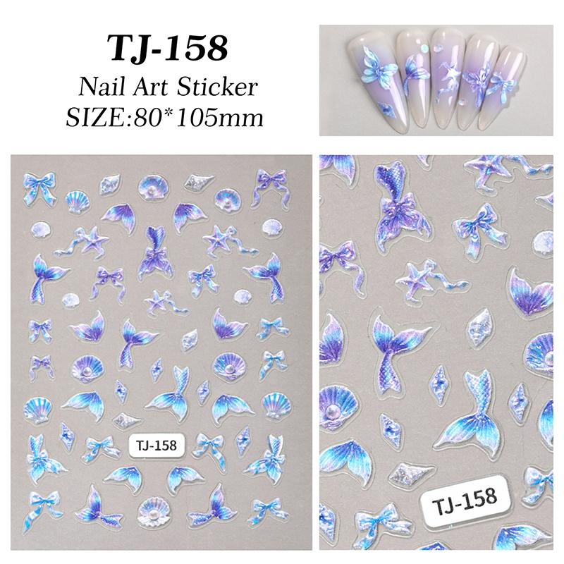 Cartoon Ocean Nail Art Stickers Relief 5D Summer Starfish Seashell Colour Nail Decals Decoration Accessories Diy