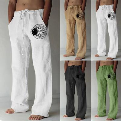 Herrenmode, lässig, locker, einfarbig, bequeme Hose, Baumwolle, Leinen, bedruckte Hose