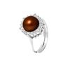 Ring - - Genuine Chocolate Cultured Pearl - Adjustable Size - 925 Sterling Silver - Zirconium Oxide