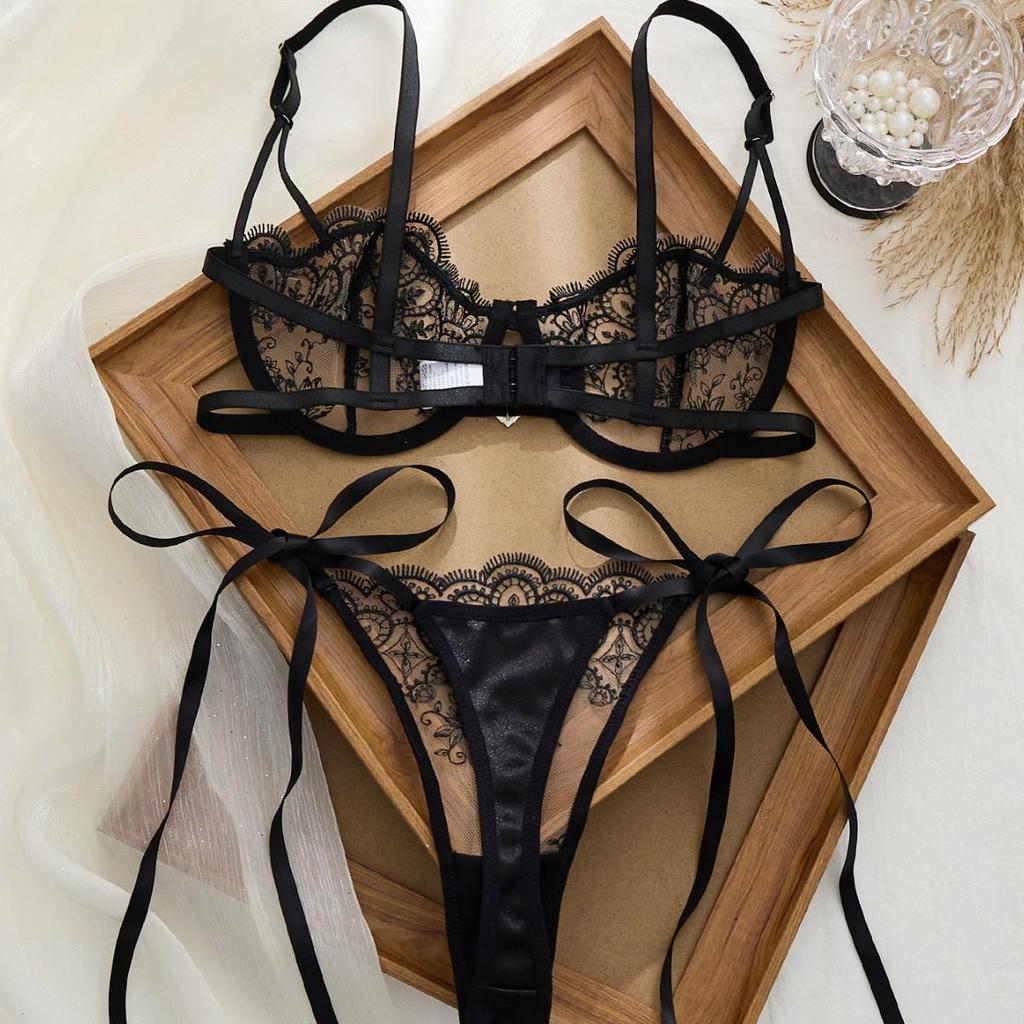 Hot-Selling Translucent Bow Ribbon Lingerie Set - Temptation Flirting Bra 201