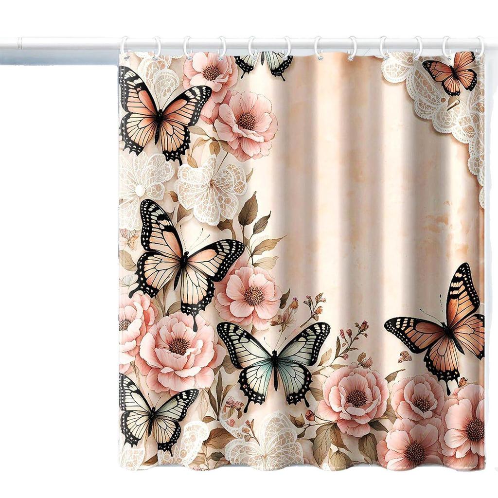 3D Butterfly Flower Shower Curtain: Thickened Waterproof Polyester PEVA for Bathroom
