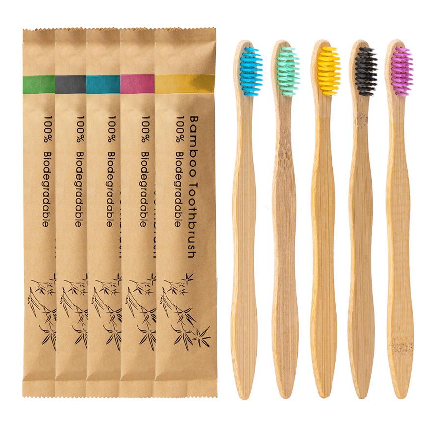 

5/10 шт. бамбуковая зубная щетка с мягкой щетиной, ручка в форме тыквы, индивидуальная крафтовая бумажная упаковка для взрослых