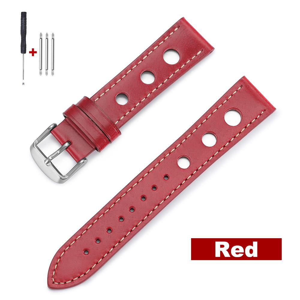 20mm 22mm Breathable Vintage Leather Watch Band for Omega Oil Wax Cowhide Straps Sport Bracelets Men's Brown Black Red Wristband